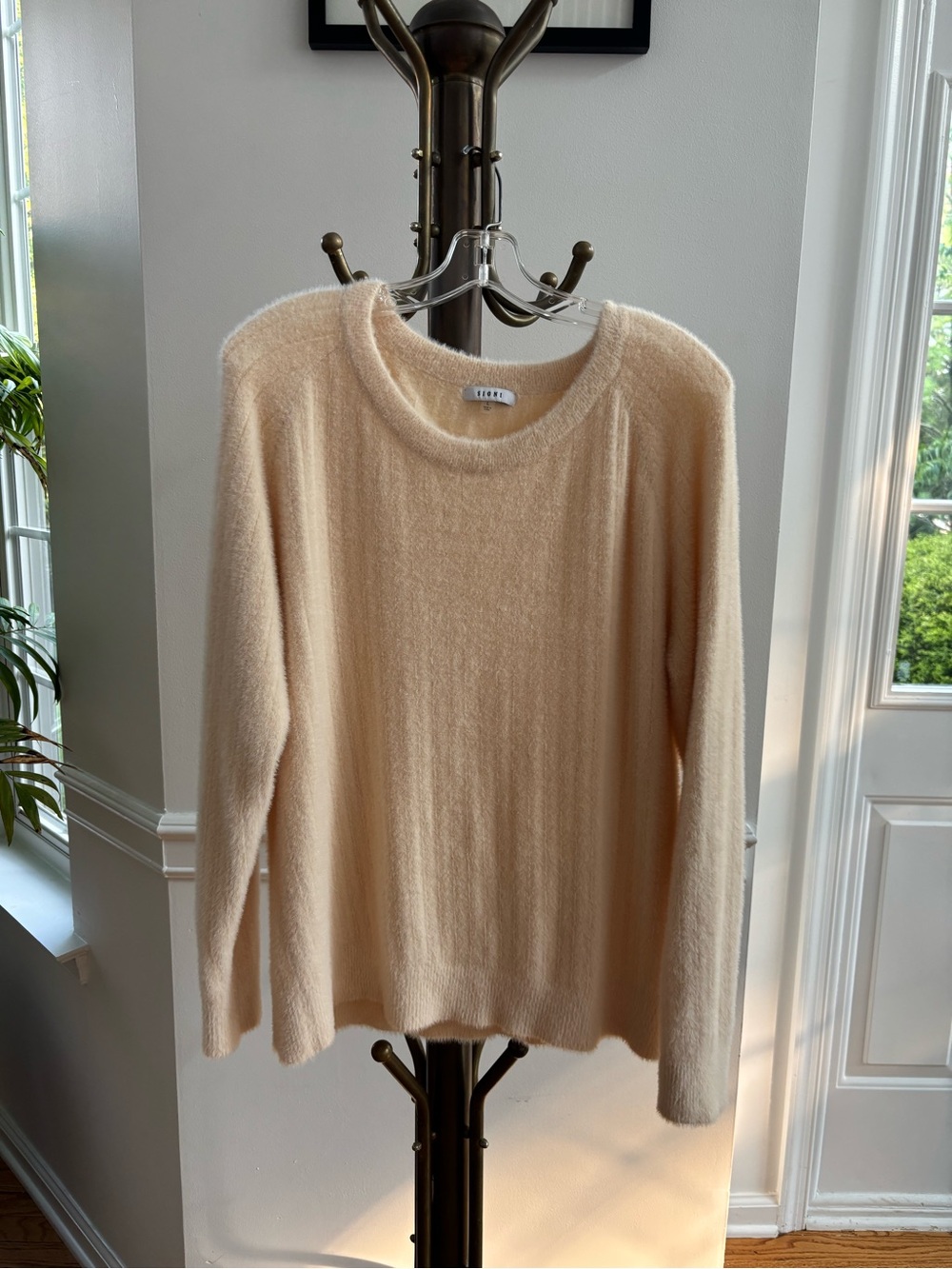 Sioni Cream Cozy Scoop-Neck Knit Sweater